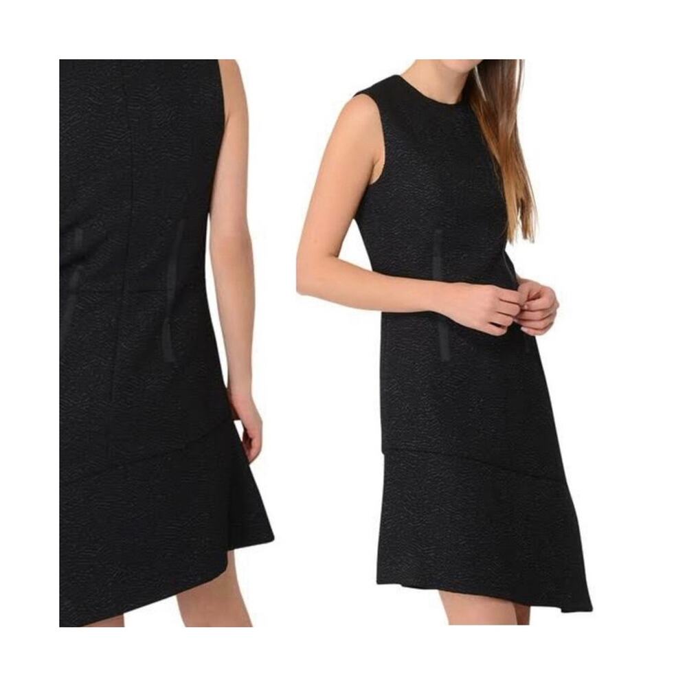 Carven Mini Dress Black Asymmetrical Textured Sleeveless Ruffle Hem size 6